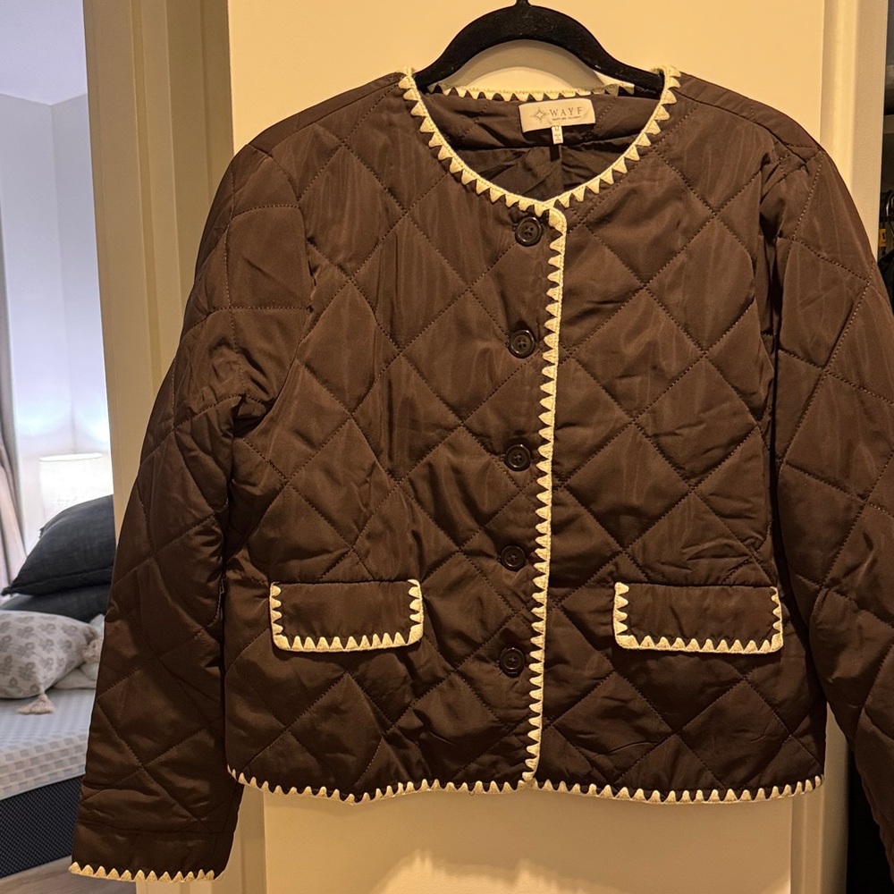 Wayf Chocolate Quilted Jacket with Ivory Accents